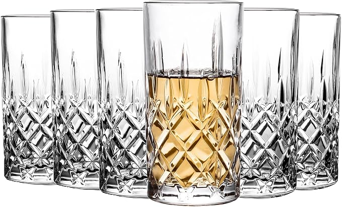 Highball Glasses Collins Tall Beverage Set of 6, 14 Ounce Cups Glassware for Drinks, Water, Beer, Soda by binsakao