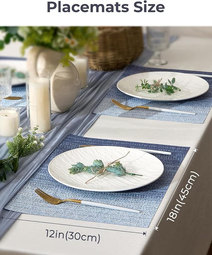 Leetaltree Gradient Blue Woven Placemats Set of 4 - Heat Resistant Non-Slip Place mats for Dining Table, Washable Durable PVC Vinyl Woven Table Mats(Gradient Blue, 4) - Image 4