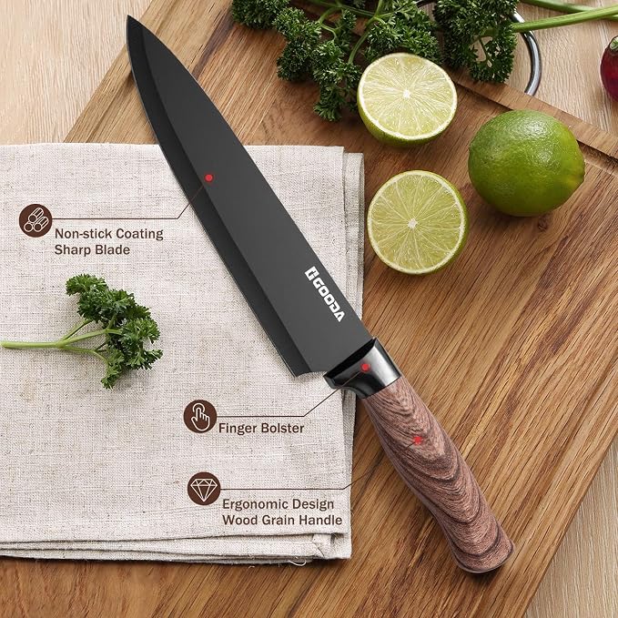 Knife Set,GOODA 9 Piece Kitchen Knife Set with Block and Sharpener, Anti-Rust Stainless Steel Cooking Knives Set for Kitchen, Chef Knife Block Set - Image 3
