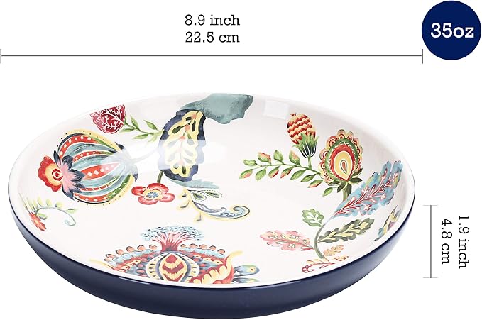 Bico Protea Cynaroides Pasta Bowls, 35oz Salad Bowl Set of 4, Large Ceramic Serving Dinner Bowls for Soup and Cereal, Microwave and Dishwasher Safe, Gift for Housewarming and Thanksgiving - Image 2