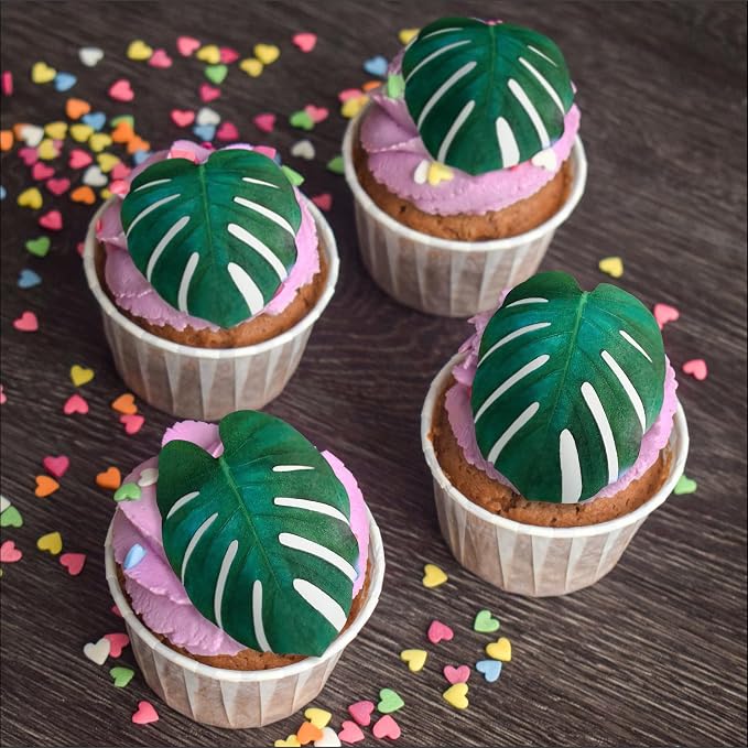 Sugar Robot - Edible Monstera Leaves Decor - Small Size - Edible leaves for cake decorating - Premium Crafted - Made in the USA Cake -Set of 24 (Monstera Leaf) - Image 2
