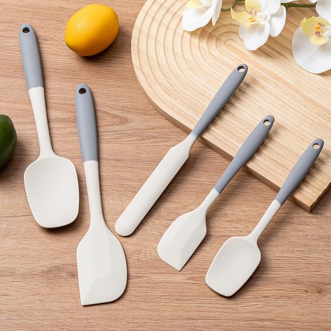 Silicone Spatula Set,5 Piece Food Grade Rubber Spatulas,Gray+White | Spatulas Silicone Heat Resistant for Baking,Cooking,and Mixing High Heat Resistant Non Stick Dishwasher Safe BPA-Free - Image 6