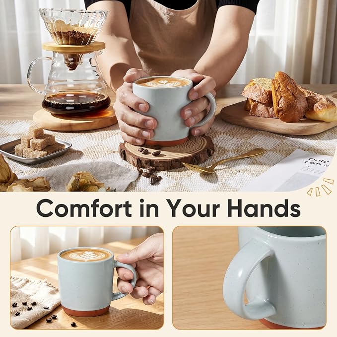 E-far Ceramic Coffee Mug Set of 4, 12oz Stoneware Coffee Cup with Handle, Porcelain Tea Cups, Modern Farmhouse Latte Mug Gift Set for Women & Men, Microwave Safe, Speckled Gray - Image 6