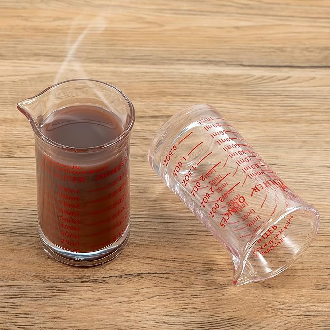 Ackers 3oz/90ml Glass Measuring Cup – Shot Glass with Double Scale-Ounce,Ml Markings for Kitchen & Bar(Red Line)