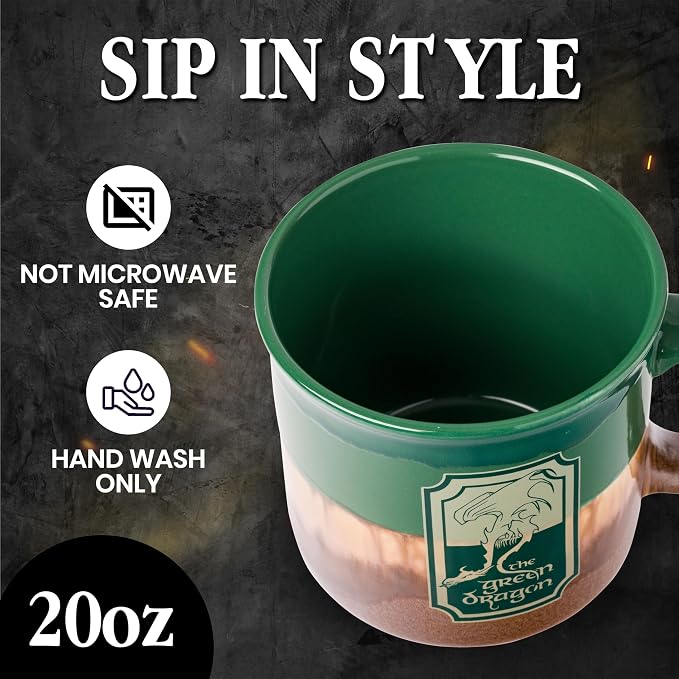 Silver Buffalo Lord of the Rings Green, Reactive Glaze Camper Mug, 20oz | Ceramic, the Dragon, 0.59 Liters - Image 3