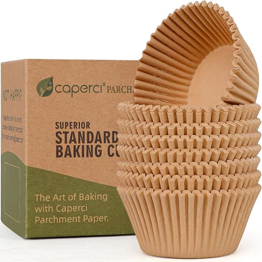 Caperci Unbleached Parchment Cupcake Liners 225pcs - Standard Paper Muffin Liners Cups for Baking, Cupcake Wrappers with Excellent Greaseproof, Non-Stick & Non-Slip, Food Grade (Natural) by Caperci