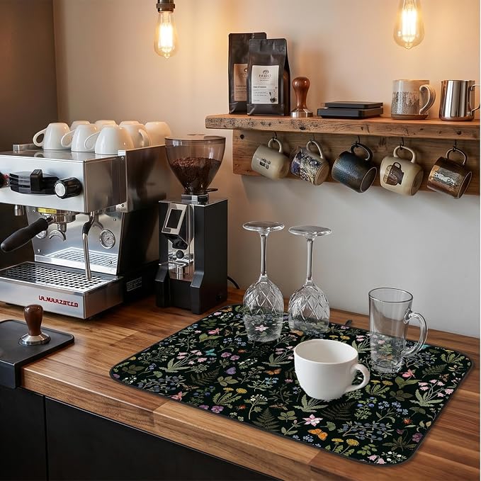 Forest Aesthetics Dish Drying Mat for Kitchen Counter Coffee Bar 18x24 in | Decorative Non Slip Absorbent Kitchen Dishes Drainer Mat, with Anti-slip Rubber Backing & Hanging Loop, for Sink, Home Gift - Image 6