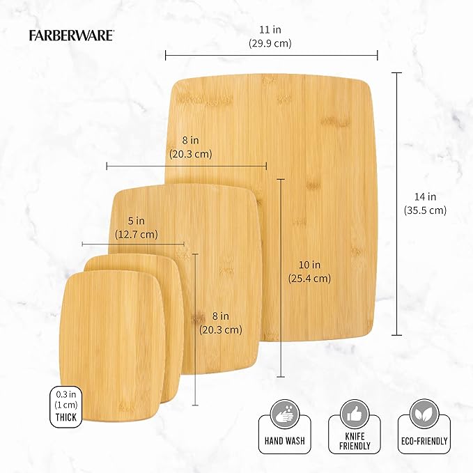 Farberware 4-Piece Bamboo Cutting Board Set - Reversible Boards for Chopping, Slicing, Charcuterie and Meal Prep - Kitchen Essential, Housewarming or Back-to-School Gift (Pack of 4) - Image 3