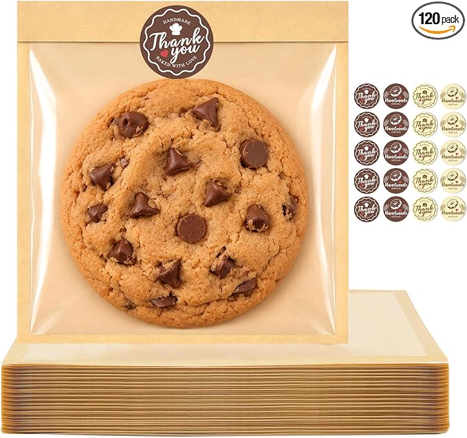 120PCS Cookie Bags with Seal, 5.7 x 6.5 Inch Cookie Packaging with Stickers | Heat Sealable & Grease Resistant Paper Bakery Bags with Window, Pastry Bags for Bake Sale Treat Scone Donut Brownie by ORIKASO
