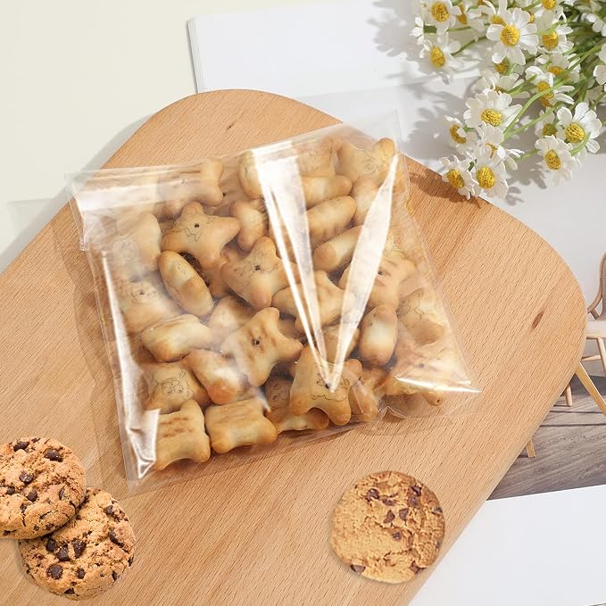 SUREHOME Cookie Bags with Seal 100 Pcs 4 x 4 In Clear Self Sealing Cellophane Bags for Cookie Packaging Small Treat Bag Self Adhesive Individual Cookie Wrappers Gift Giving Candy Baked Goods Sleeves - Image 2