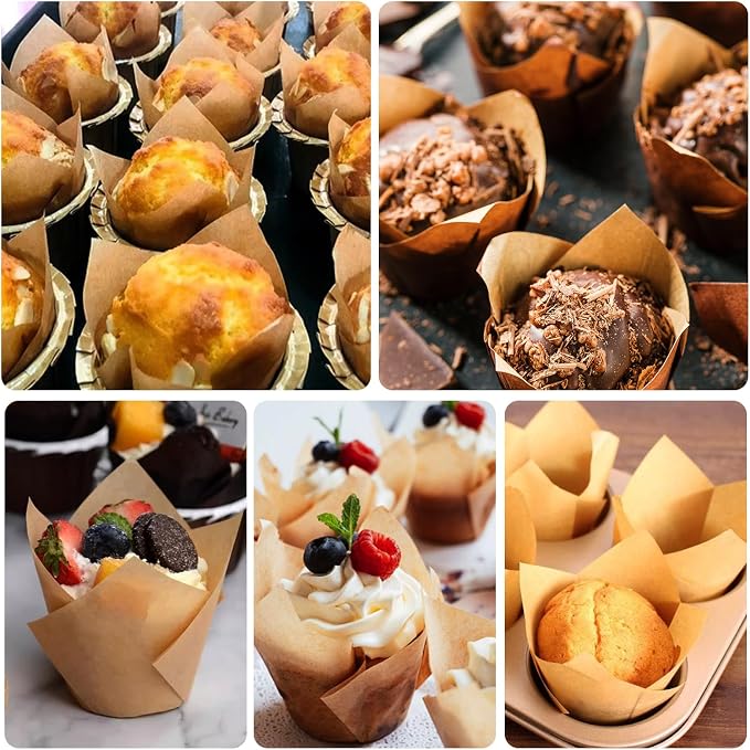 Neyimqr 120 Counts Natural Tulip Cupcake Liners for Baking Cups, Food Grade Parchment Paper Muffin Liners Holders, Standard Tulip Cupcake Liners, Greaseproof Cup Cake Wrappers for Party, Christmas - Image 6