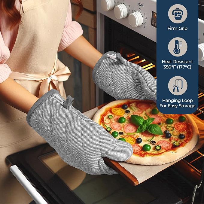 LANE LINEN Kitchen Towels and Oven Mitt Set 20 Pc - Lint Free Cotton Dish Towels for Kitchen Drying, Cozy Terry Dish Rags, Flour Sack Towels for Sourdough Bread Proofing & Quilted Pot Holders - Grey - Image 6