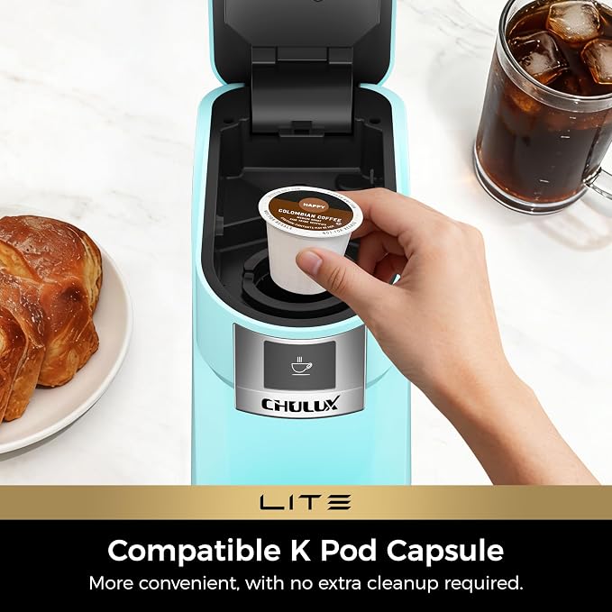 CHULUX Lite Single Serve Coffee Maker for K Cup with One Touch Brew, Cyan | Boiler Fast Heating System, Unique Split-Flow Nozzle, Designed for Standard Mugs, 5 to 12 oz Brew Sizes, Single Cup Reservoir - Image 3