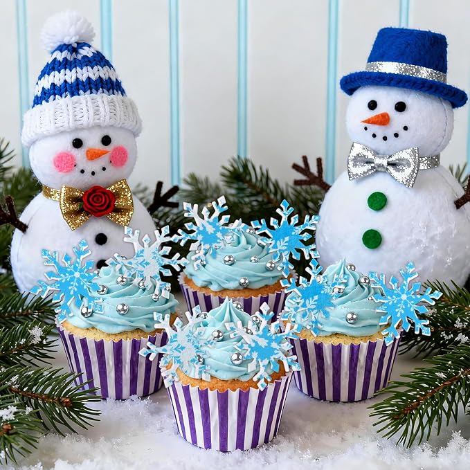 168pcs Edible Snowflake Cake Decorations, Wafer Paper Cupcake Toppers Winter Frozen Theme Snowflakes Decorations for Christmas Holiday Party Supplies - Image 4