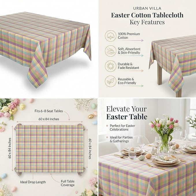 Urban Villa Tablecloth Cotton Tabletop 60x84 (6-8 Seats) Easter Checks - Image 3