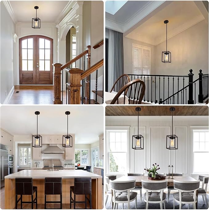 1-Light Oil Rubbed Bronze Pendant Light Fixture, with Clear Glass Shade | Farmhouse Iron Cage Metal, Lantern Pendant Light For Kitchen Island Entryway Dining Room Hallway - Image 7