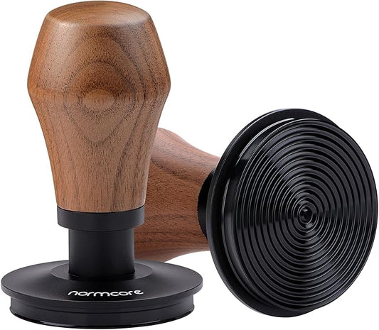 Normcore 58mm Espresso Coffee Tamper V4.1 Upgraded, Spring Loaded Tamper Fits 58mm Portafilters, Titanium PVD Coating Ripple Base, Genuine American Walnut Handle