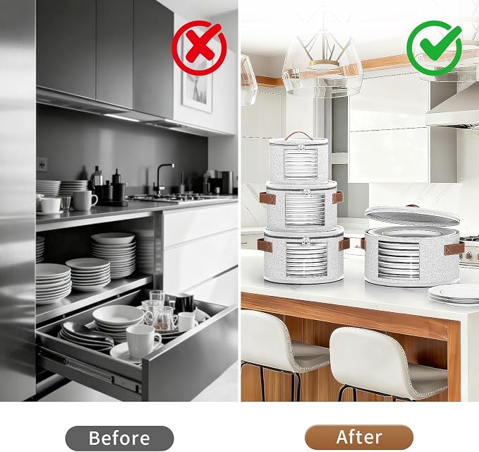 Foyego China Storage Containers, Light Gray, 4 Piece Set | with Lid, Handles & Visible Window, Stackable Moving Boxes for Plates Storage, Sturdy Dish Packing Supplies for Protection - Image 4