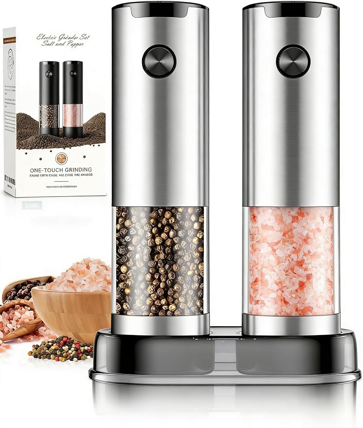 Electric Salt and Pepper Grinder Set Automatic Battery Pepper Mill Shakers Kitchen Gadgets Adjustable Coarseness Upgraded Larger Capacity with Led Birthday Gifts for Women - Image 4