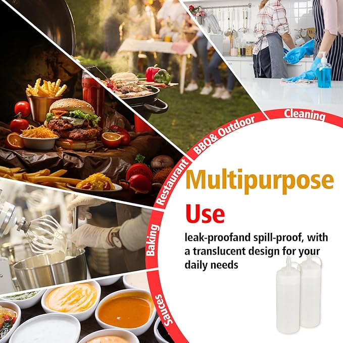 Squeeze Bottles for Sauces,Leak-Proof Condiment Dispenser, BPA-Free Kitchen Restaurant Squeeze Bottle Set with Wide Mouth for Ketchup, Mustard,Syrup,Dressings (White, 4Pack-16oz(400ml))