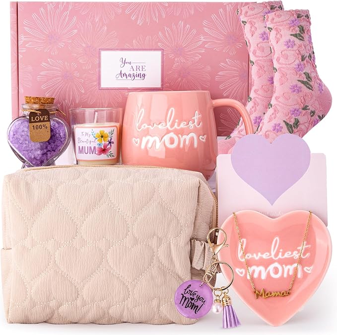 Mom Birthday Gifts for Mom from Daughter Son - Funny Mothers Day Birthday Gifts Ideas for New Moms Mother - 14Oz Ceramic Coffee Mug, Heart-Shaped Jewelry Dish, Gift Boxed Set, 10pcs - Best Moms Gift by Biching