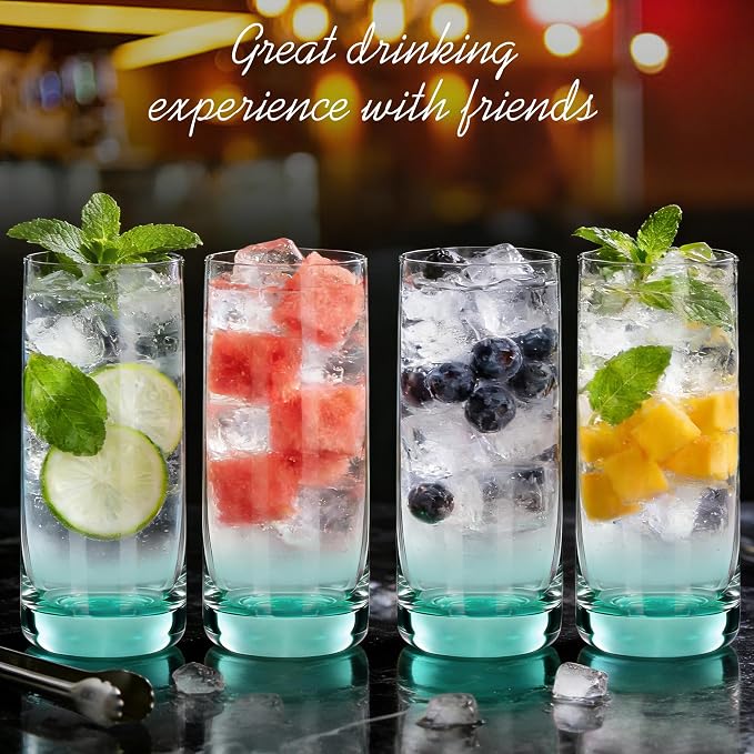 Green Highball Glasses Set of 6,13oz Drinking Glass Cups for Mixed Drink Cocktail, Beer, Mojito, Water and Juice,Thick Tall Crystal Glassware for Kitchen, Restaurant, Home Bar and Parties - Image 8