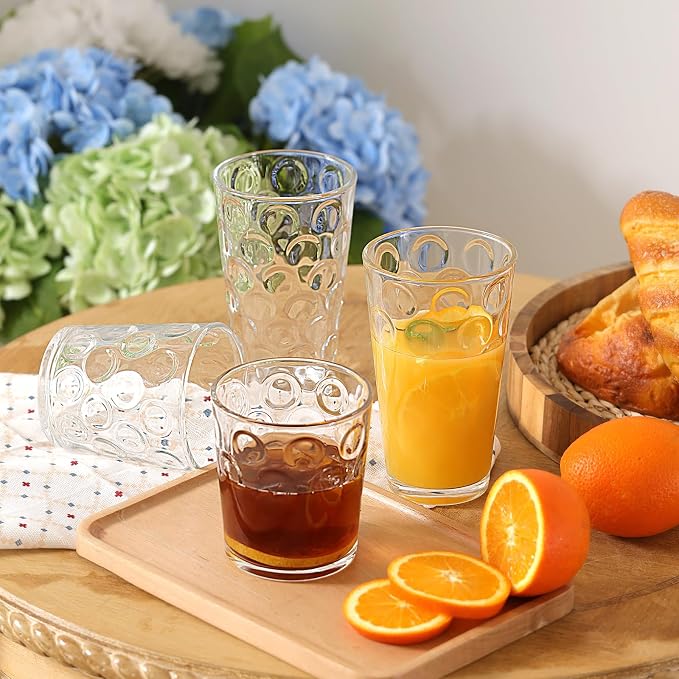 Moretoes Circle Drinking Glasses Set of 12,Clear Water Glass Cups | Mixed Glassware Set,16 Oz Highball Tumblers &12 Oz Rock Whiskey for Cocktail, Whisky and Other Beverages - Image 4