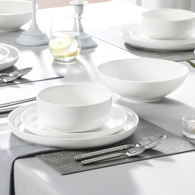 MALACASA 24 Pcs Porcelain Plates and Bowls Sets,Dinnerware Set for 6,White | Modern Ceramic Dishware,Kitchen Dining Ware,Microwave and Dishwasher Safe,Simple Solid White Design,Series LUNA - Image 9