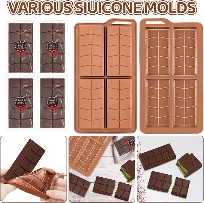 Chocolate Bar Molds Silicone Non Stick 0.82inch Deep,Thick Dubai Shapes Chocolate Stuffed Bar Mold Kit for Filling Knafeh Candy(2 Pack and 100pcs Bags) - Image 7