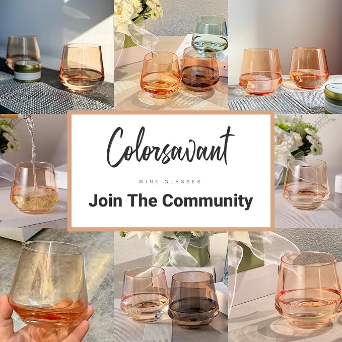 Stemless Wine Glasses Set 6 - Peach Color Stemless Wine Glasses - 14oz Tumbler - Peach Glassware for Wine or Soft Drinks - Unique Valentine's Day Gifts - Image 6
