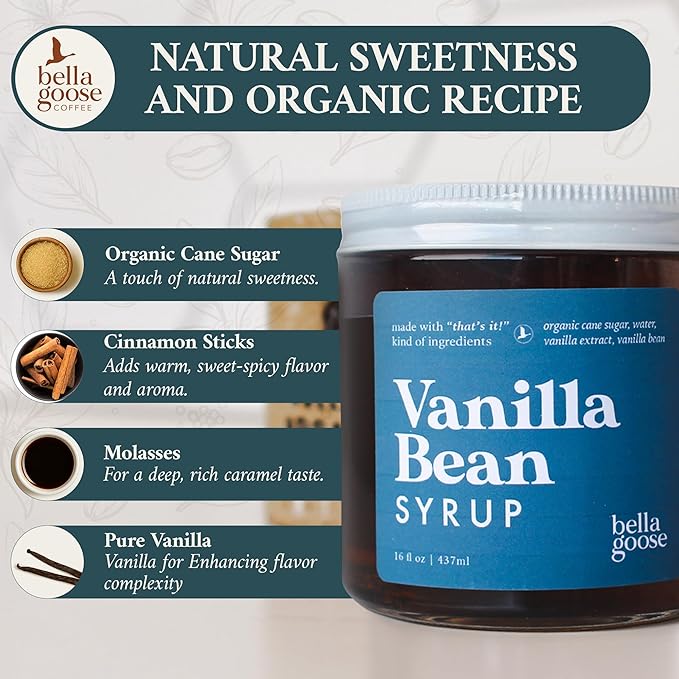 Bella Goose Gourmet Coffee Syrup Set – Vanilla Bean & Salted Caramel (16oz Each) | Handcrafted Pure Cane Sugar Syrups for Lattes & Desserts