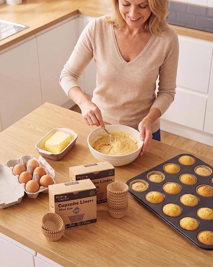 Bake Choice 400pcs Mini Cupcake Liners for Baking, Muffin Liners | Non-stick, Natural, Food-grade, Grease proof Parchment , for Mini Muffin Pan, Christmas, Gift - Image 6