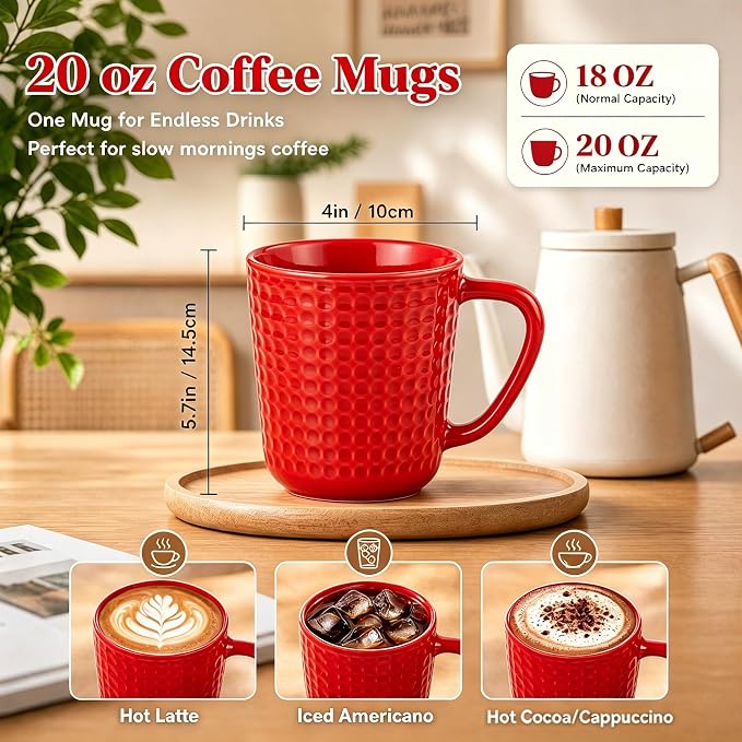 20 oz Large Coffee Mug ,Ceramic Coffee Cup with handle for Men and Women, Big Capacity Tea Mug for Latte, Milk & Cocoa, Porcelain coffee mug for Office and Home – Dishwasher & Microwave Safe,1PC,(Red) - Image 2