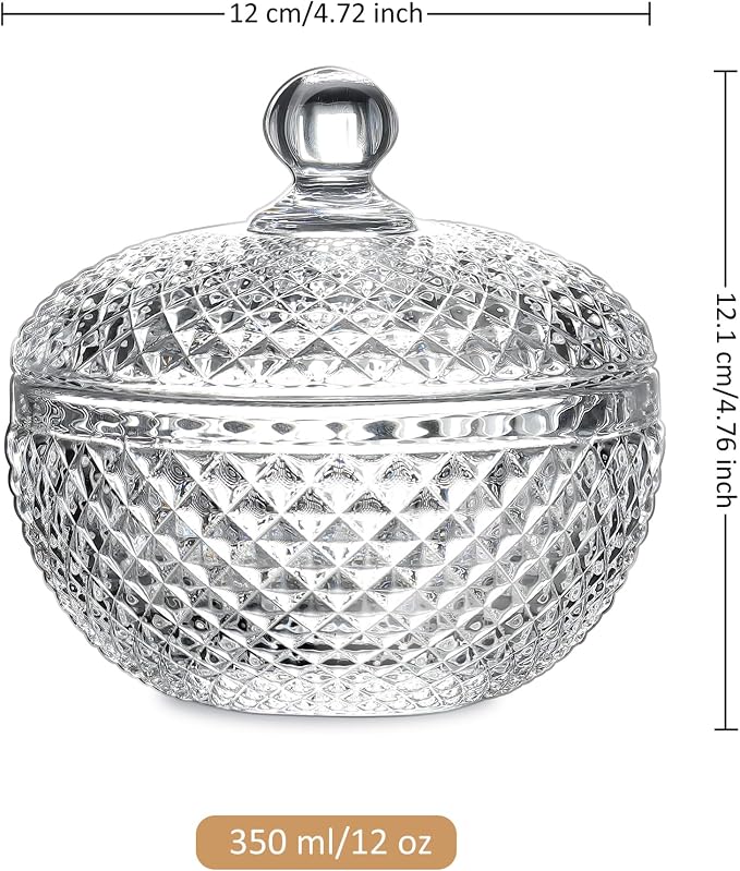 Joeyan 12 oz Small Clear Glass Jars with Lid,Embossed Glass Candy Dishes,Diamond Faceted Food Container,Decorative Jewelry Box Apothecary Canisters,Kitchen Bathroom Buffet Storage Organizer - Image 7