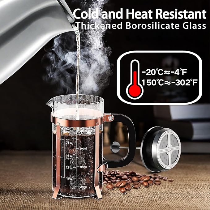 Standard Universal Design 34 oz French Press Replacement Glass Beaker, Fits Most Brands French Press Coffee Makers (1Quart / 1000ml / 5-6 Cup) Coffee Press Borosilicate Glass Bottle