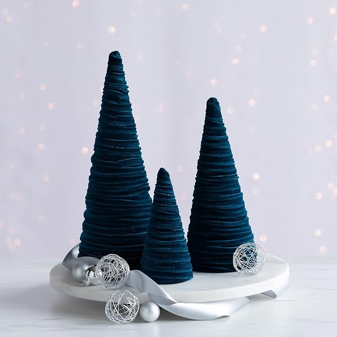 Your Heart's Content Velvet Trees Set of 3 Teal, Minimalist Mantel Accent, Winter Wedding Centerpiece, Valentine Tree Tabletop, Handcrafted Mantel Accent (Teal) - Image 4