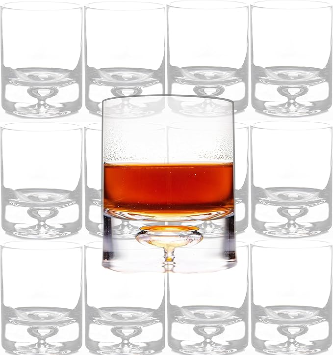 LEMONSODA Crystal Bubble Base Whiskey Glass Tumbler - Set of 12 - Thick Weighted Bottom - Unique Design - Great for Scotch Whiskey, Old Fashion, Manhattan, Bourbon & Cocktails (2042)