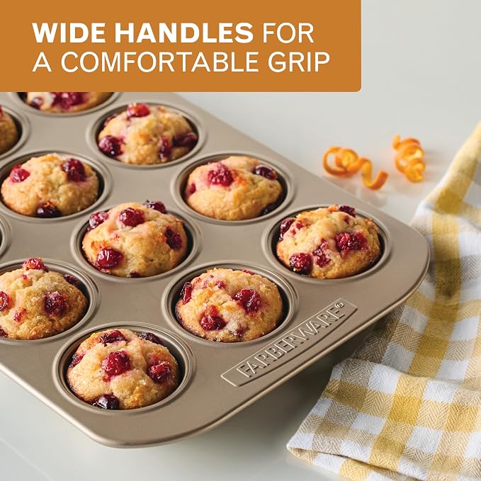 Farberware Bakeware Warp Resistant, Dishwasher Safe, 12-Cup Muffin Pan - Mocha - Image 8