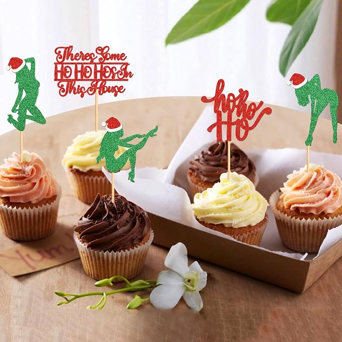 24pcs Christmas Decorations Ho Ho Hos in This House Cupcake Cupcake Toppers Birthday Party Decorations Bachelorette Party Decorations Merry Christmas Theme Party Decoration - Image 3