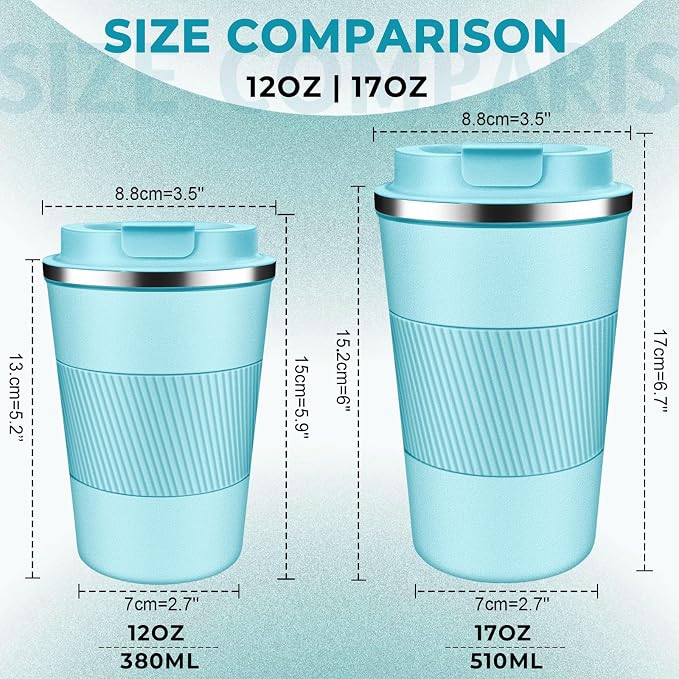Insulated Coffee Tumbler 12 oz, Stainless Steel Coffee Mug with Lids, Travel Coffee Mug Leak Proof, Double Wall Vacuum Insulated Reusable Coffee Cup, Keep Drinks Hot and Cold (Turquoise, 12 Ounces) - Image 2
