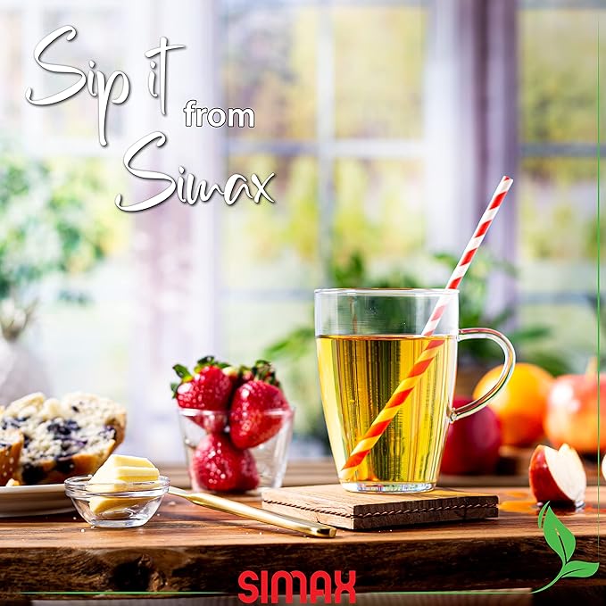 Simax Glass Coffee Mugs Set of 4 - 13.5 Oz Borosilicate Mugs for Hot Beverages, Tea, With Handles - Clear