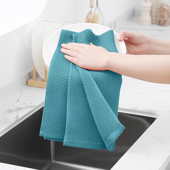 Homaxy 100% Cotton Waffle Weave Kitchen Dish Towels 8-Pack, Lake Blue | 13 x 28 Inches, Ultra Soft Absorbent Dish Towels, Quick Drying Cleaning Towels - Image 4