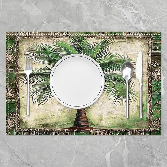 Feelyou Green Palm Tree Print Placemats Set of 4 12"x18" Palm Leaf Table Mats Placemat Beach Theme Placemats for Dining Table Indoor Outdoor Kitchen Hawaiian Beach Decor Table Place Mats - Image 2