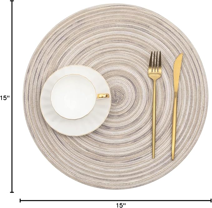 SHACOS Round Braided Placemats 15 inch Set of 4 Variegated Washable Kitchen Table Placemats for Home Wedding Party (Rainbow Gray, 4) - Image 10