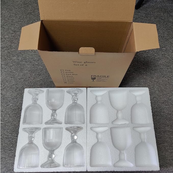 Taganov Vintage Glassware Water Goblets Drinking Clear Wine Glasses set of 6 Embossed Drinkware Stemware 13 oz for Wedding Party Bar Christmas - Image 6