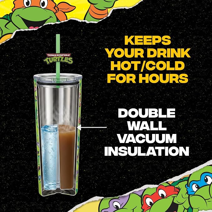 Dragon Glassware x Teenage Mutant Ninja Turtles Insulated Tumbler, 24 oz | Vacuum Insulated Stainless Steel Tumbler with Straw & Lid; Double Walled TMNT Tumbler with Straw Topper; Ninja Turtle Cup - Image 6