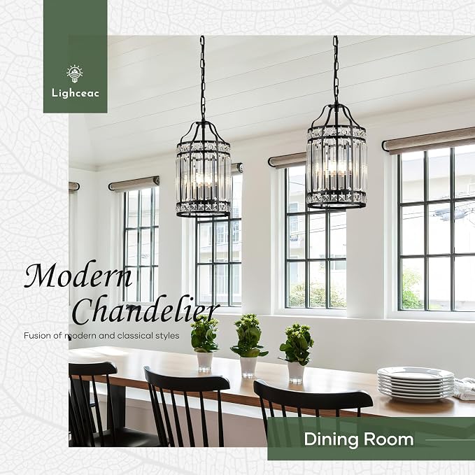 Modern Black Pendant Island Light Fixtures for Kitchen, Luxury Elegant Crystal Small 4-Light Chandeliers for Dining Room, Industrial Cage Hanging Ceiling Lighting for Bedroom Foyer Hallway - Image 4