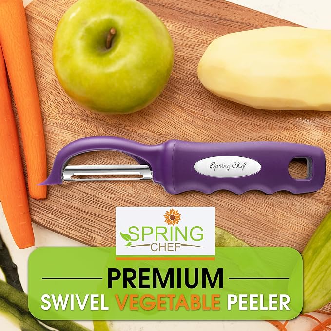 Spring Chef Swivel Potato Peeler with Ergonomic Handle, Purple | Premium Vegetable Peeler w/ Sharp Stainless Steel Blades, Multifunctional Food Peeler for Apple, Carrot, Cucumber, Fruit - Image 7