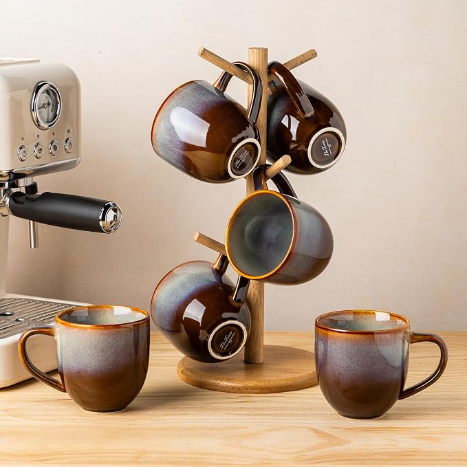 theterra Ceramic Coffee Mugs Set of 6, 12 oz Coffee Cups with Handle | Handmade, Suitable for Latte, Tea, Milk, Beer & Hot Cocoa, Dusk Blue - Image 7