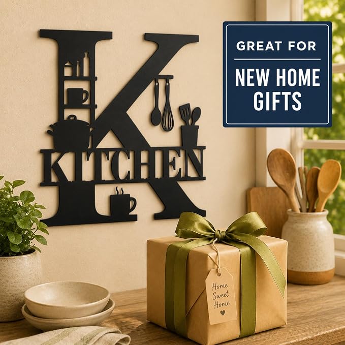 Kitchen Metal Wall Decor, Farmhouse Kitchen Sign, 14 Inch | 14-inch matte black metal kitchen sign with pre-drilled holes for farmhouse, modern, rustic, or industrial wall decor. - Image 8
